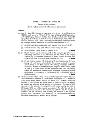 CA Inter (New) Corporate and Other Laws Question Paper May 2019