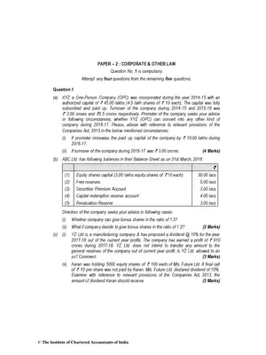 CA Inter (New) Corporate and Other Laws Question Paper Nov 2018