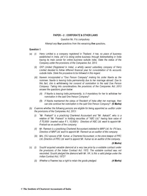 CA Inter (New) Corporate and Other Laws Question Paper Nov 2019