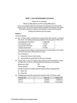 CA Inter (New) Cost & Management Accounting Question Paper May 2018