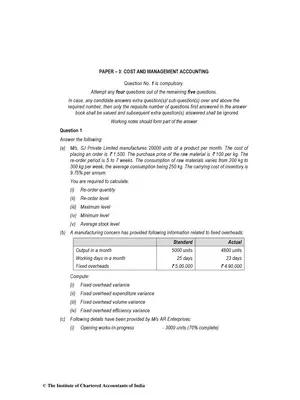 CA Inter (New) Cost & Management Accounting Question Paper Nov 2018