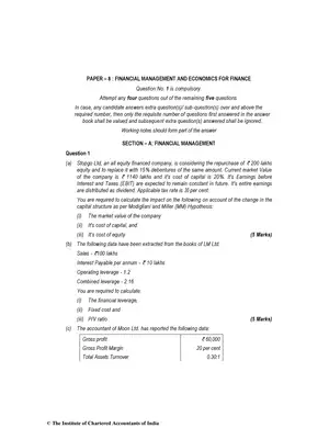 CA Inter (New) Financial Management & Economics for Finance Question Paper May 2018