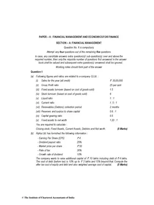 CA Inter (New) Financial Management & Economics for Finance Question Paper May 2019