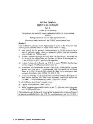 CA Inter (New) Taxation Question Paper May 2019