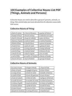 Collective Nouns List of Things, Animals and Persons