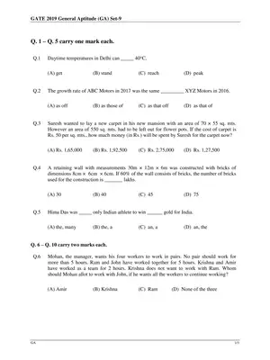 GATE 2019 Civil Engineering  Question Paper Shift 1