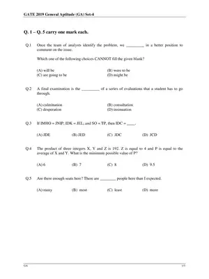 GATE 2019 Engineering Sciences Question Paper