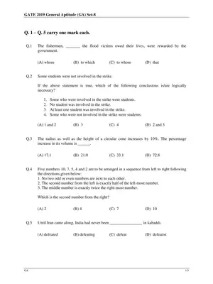 GATE 2019 Production & Industrial Engineering Question Paper