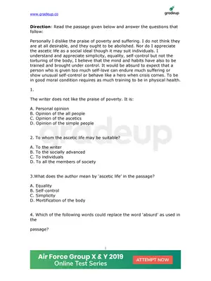 Indian Airforce Group X & Y English Model Question Paper