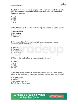 Indian Airforce Group X & Y Physics Model Question Paper