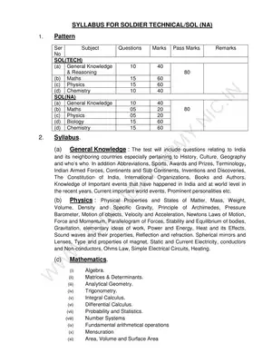 Indian Army Technical Soldier Syllabus