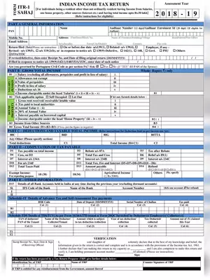 ITR-1 SAHAJ Form (AY 2018-19)