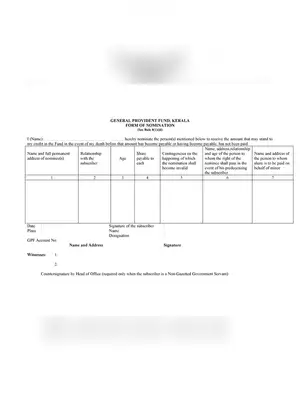 Kerala GPF Nomination Form