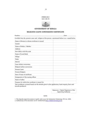 Kerala Religion Cast Conversion Certificate Form