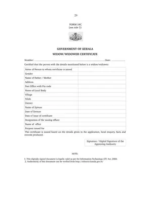 Kerala Widow-Widower Certificate Form