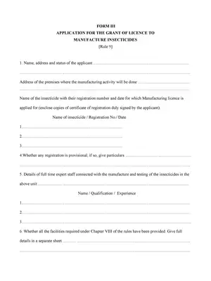 Manufacture Insecticides Licence Application Form