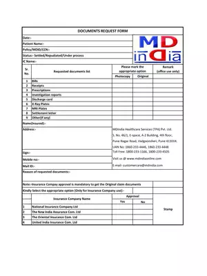 MDINDIA Documents Request Form