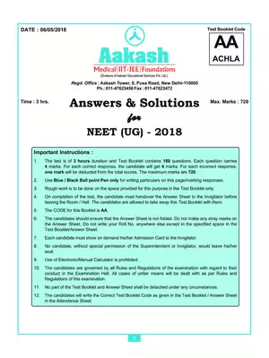 NEET 2018 Question Paper With Solutions Code AA