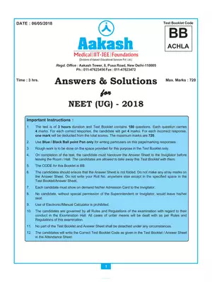 NEET 2018 Question Paper With Solutions Code BB