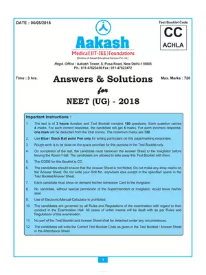 NEET 2018 Question Paper With Solutions Code CC
