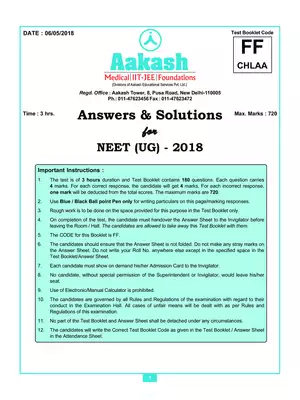 NEET 2018 Question Paper With Solutions Code FF