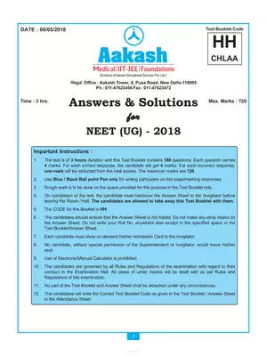 NEET 2018 Question Paper With Solutions Code HH