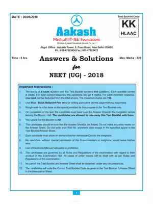 NEET 2018 Question Paper With Solutions Code KK