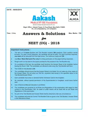NEET 2018 Question Paper With Solutions Code XX