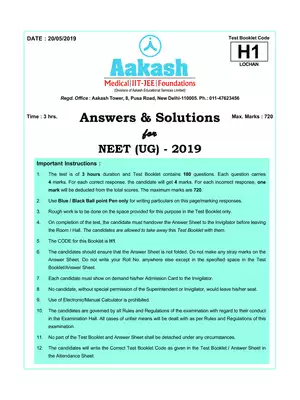 NEET 2019 Question Paper With Solutions Code H1