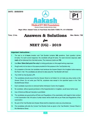 NEET 2019 Question Paper With Solutions Code P1