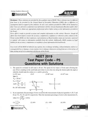 NEET 2019 Question Paper With Solutions Code P5