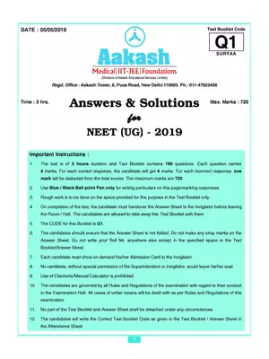 NEET 2019 Question Paper With Solutions Code Q1