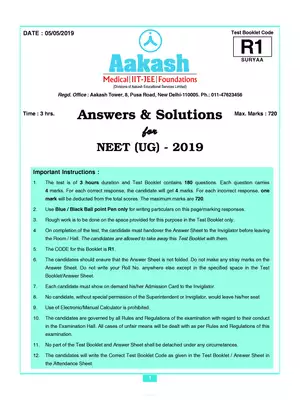 NEET 2019 Question Paper With Solutions Code R1