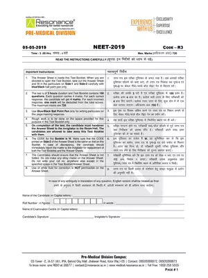 NEET 2019 Question Paper With Solutions Code R3