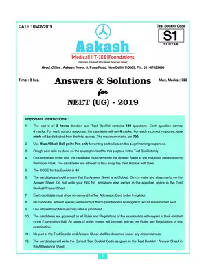 NEET 2019 Question Paper With Solutions Code S1