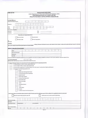 NPS Partial Withdrawal Form Under Tier 1 Account