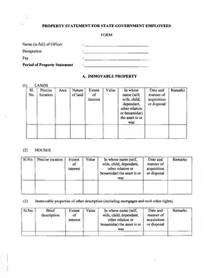 Odisha State Government Employees Property Statement Form