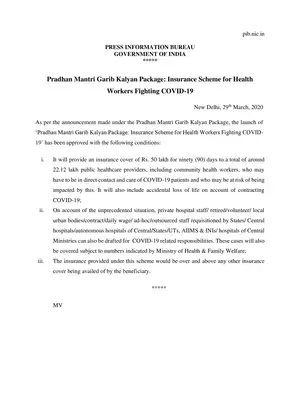 PMGKP Package Insurance Scheme for Health Workers Fighting COVID-19