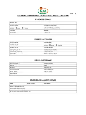 AP Meeseva Prematriculation Scholarship Application Form