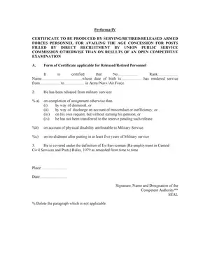 Proforma for Claiming Serving/Retired Armed Force Personnel Benefits