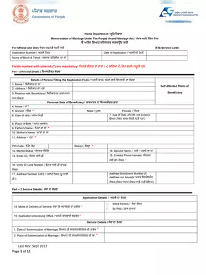 Punjab Marriage Certificate Application Form Punjabi