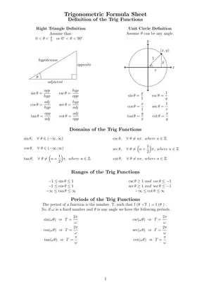 Trigonometric Formula Sheet