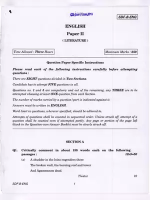 UPSC Civil Services (Main) English Literature Paper-II Exam 2019