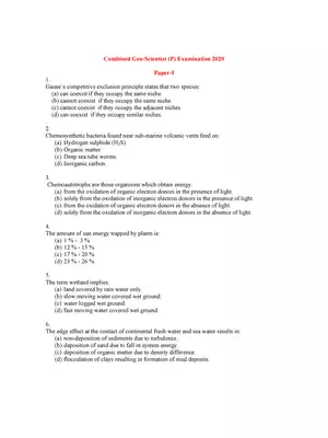 UPSC Combined Geo-Scientist (P) Paper – I Exam 2020