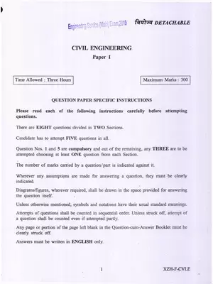 UPSC Engineering Services (Main) Civil Engineering Question Paper I 2019