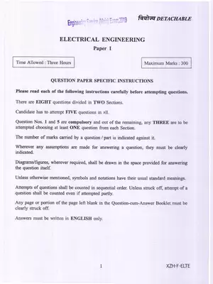 UPSC Engineering Services (Main) Electrical Engineering Question Paper 1,2019