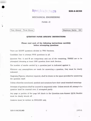 UPSC Engineering Services (Main) Mechanical Engineering Question Paper 2,2019