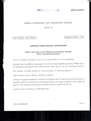 UPSC Indian Forest Service (Main) Animal Hus and Veterinary Science Paper-II Exam 2019
