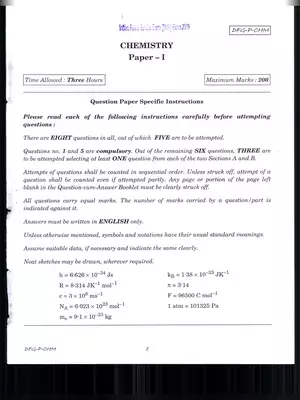 UPSC Indian Forest Service (Main) Chemistry Paper-I Exam 2019
