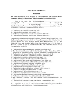 UPSC SC/ST Certificate Proforma Form